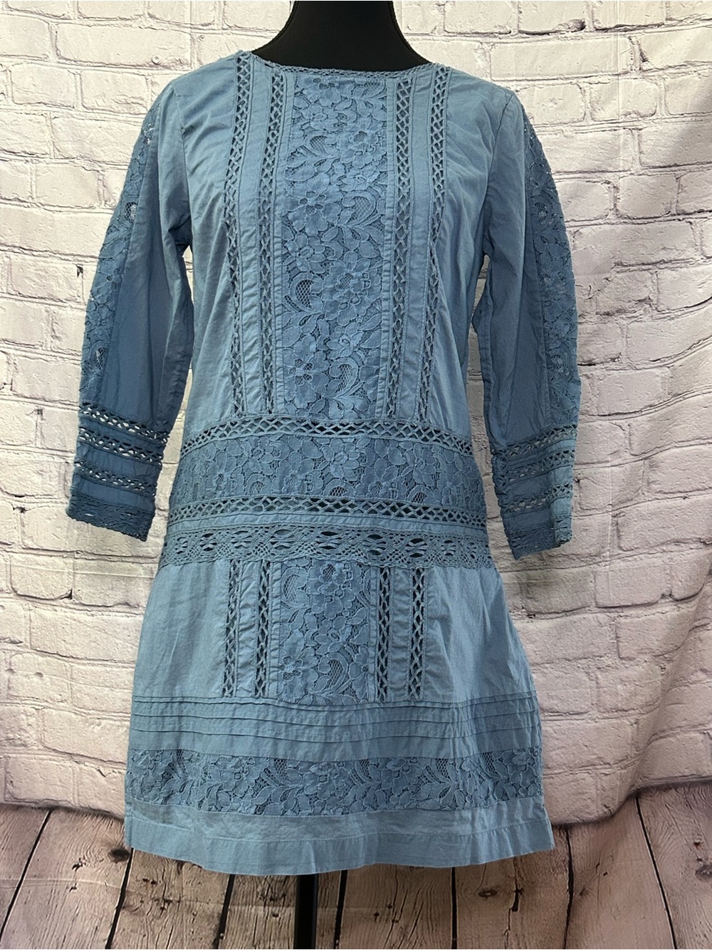 Abercrombie & Fitch Light Blue Lace-Panel Mini Dress